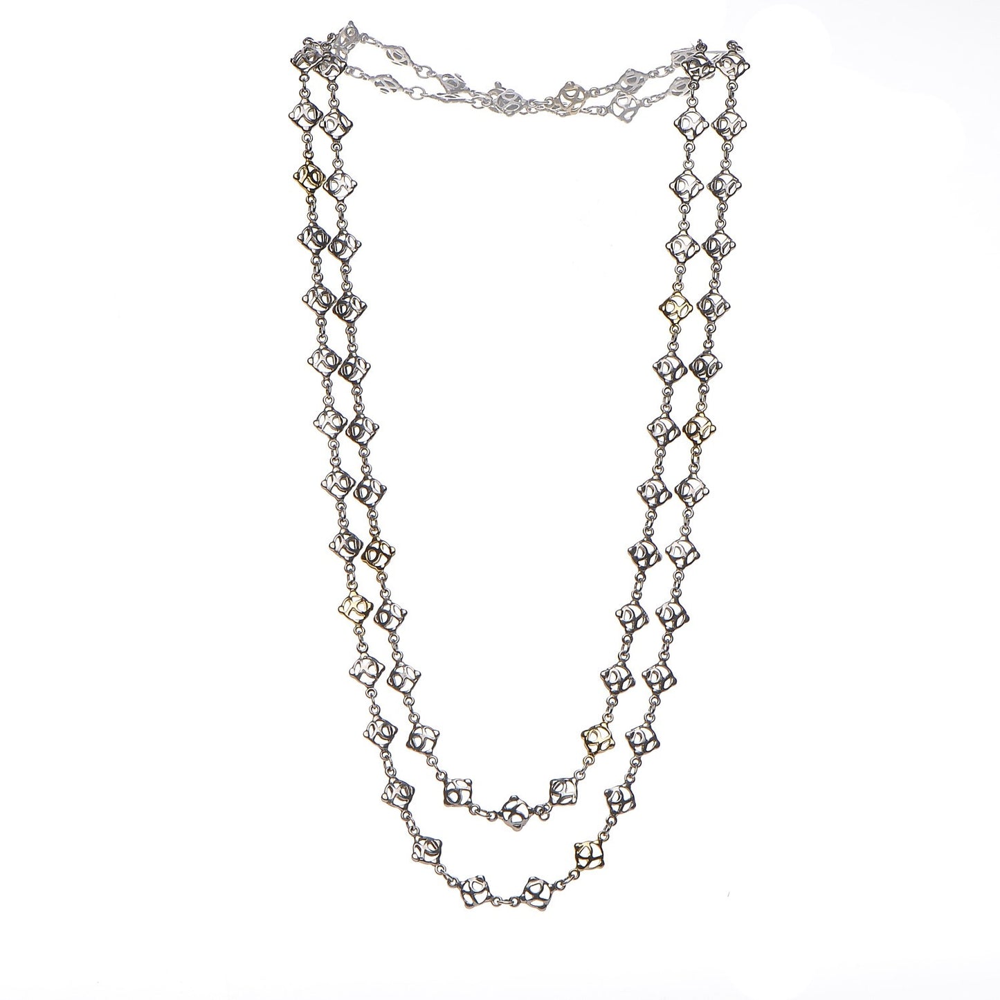 Sterling Silver 18K Yellow Gold Logo Chain Necklace