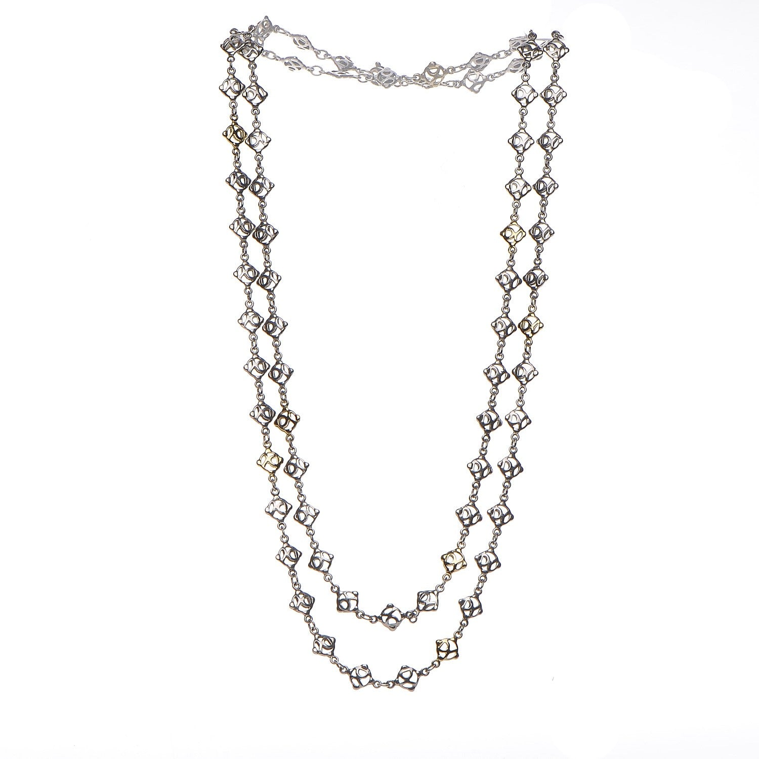 David Yurman Sterling Silver 18K Yellow Gold Logo Chain Necklace 3 of 5