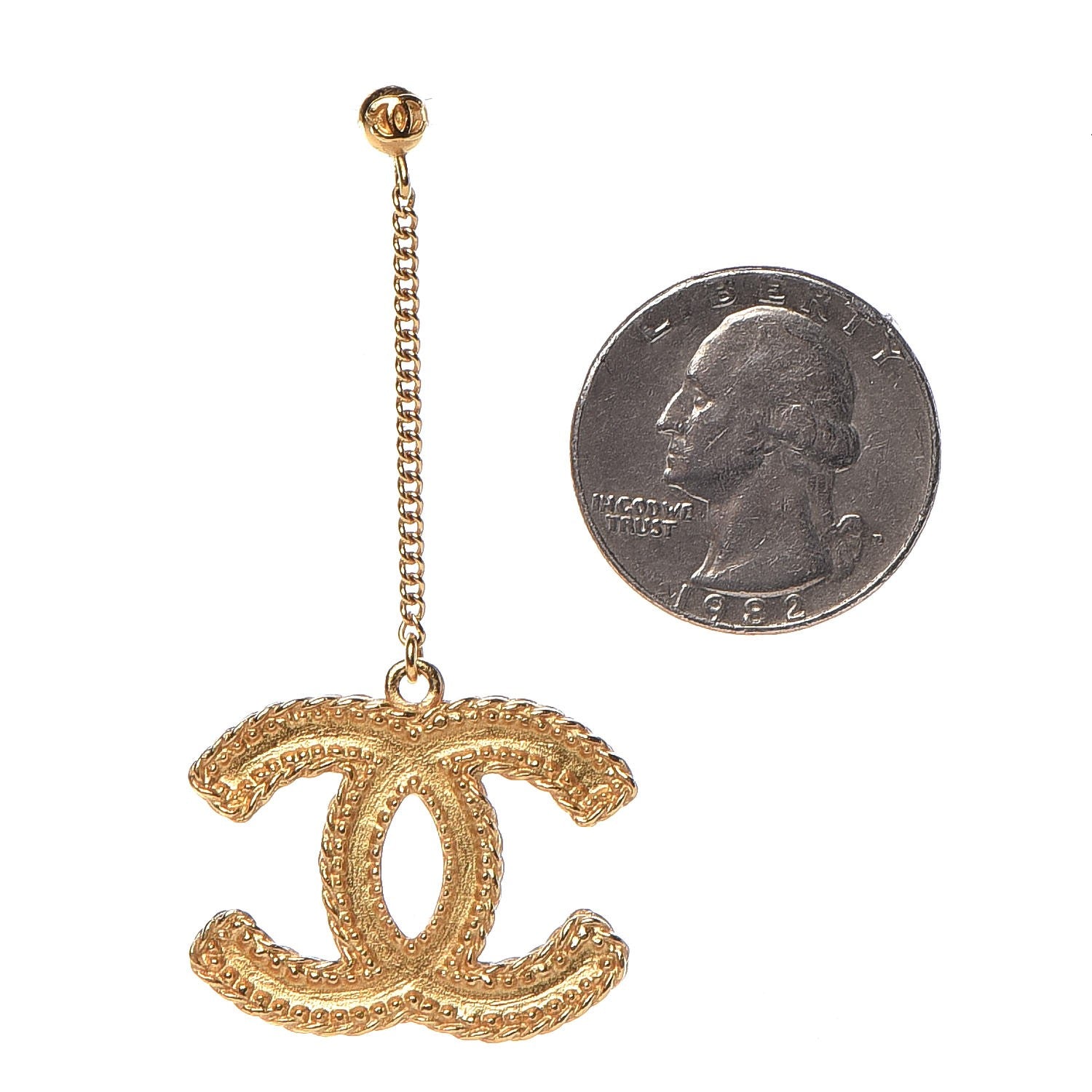 Chanel CC Drop Earrings Matte Gold 2 of 4