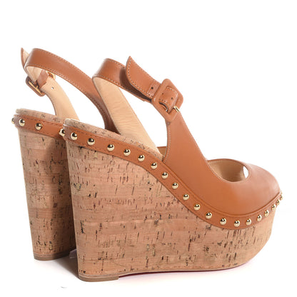 Christian Louboutin Calfskin Monico 100 Studded Cork Wedges 36.5 Fauve 4 of 7