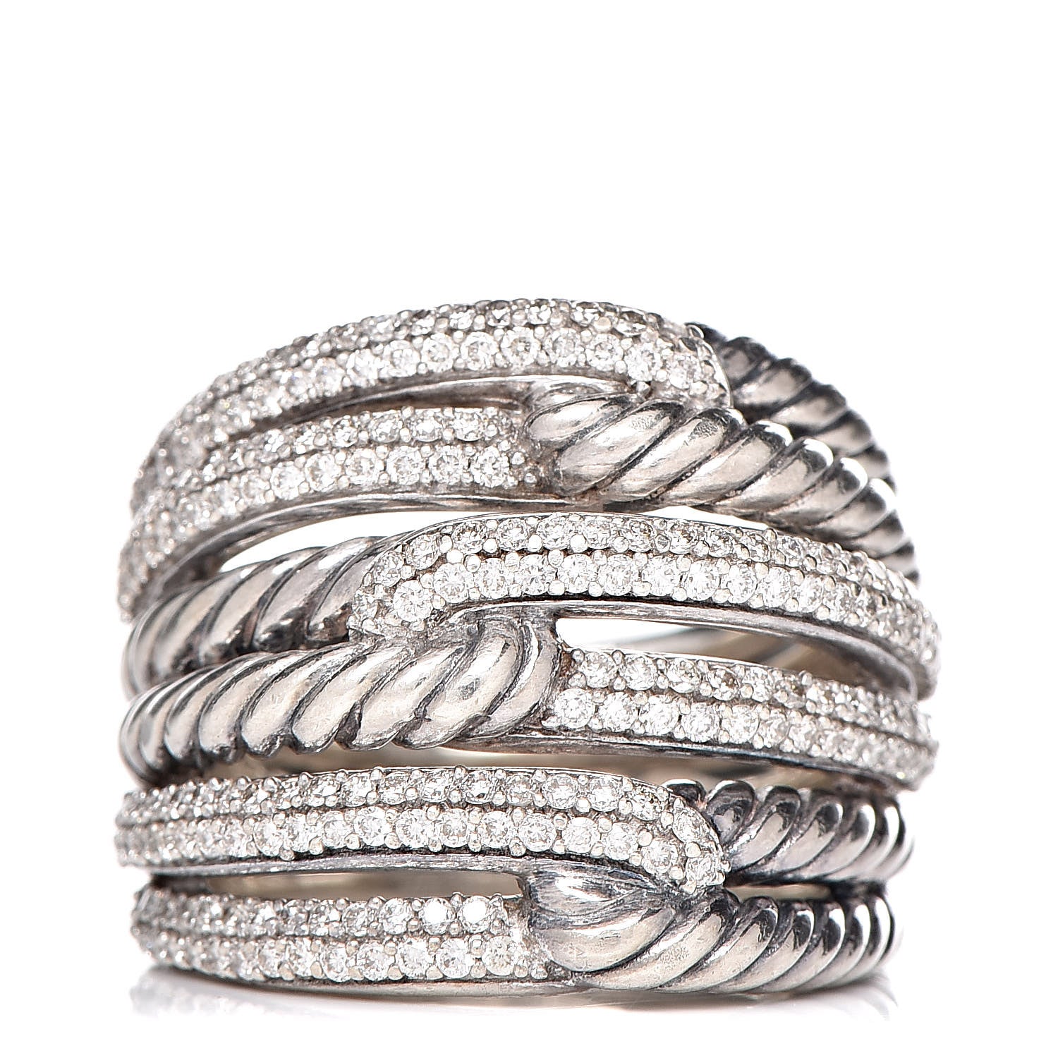 David Yurman Sterling Silver Diamond 19mm Labyrinth Triple Loop Ring 52 6 1 of 6