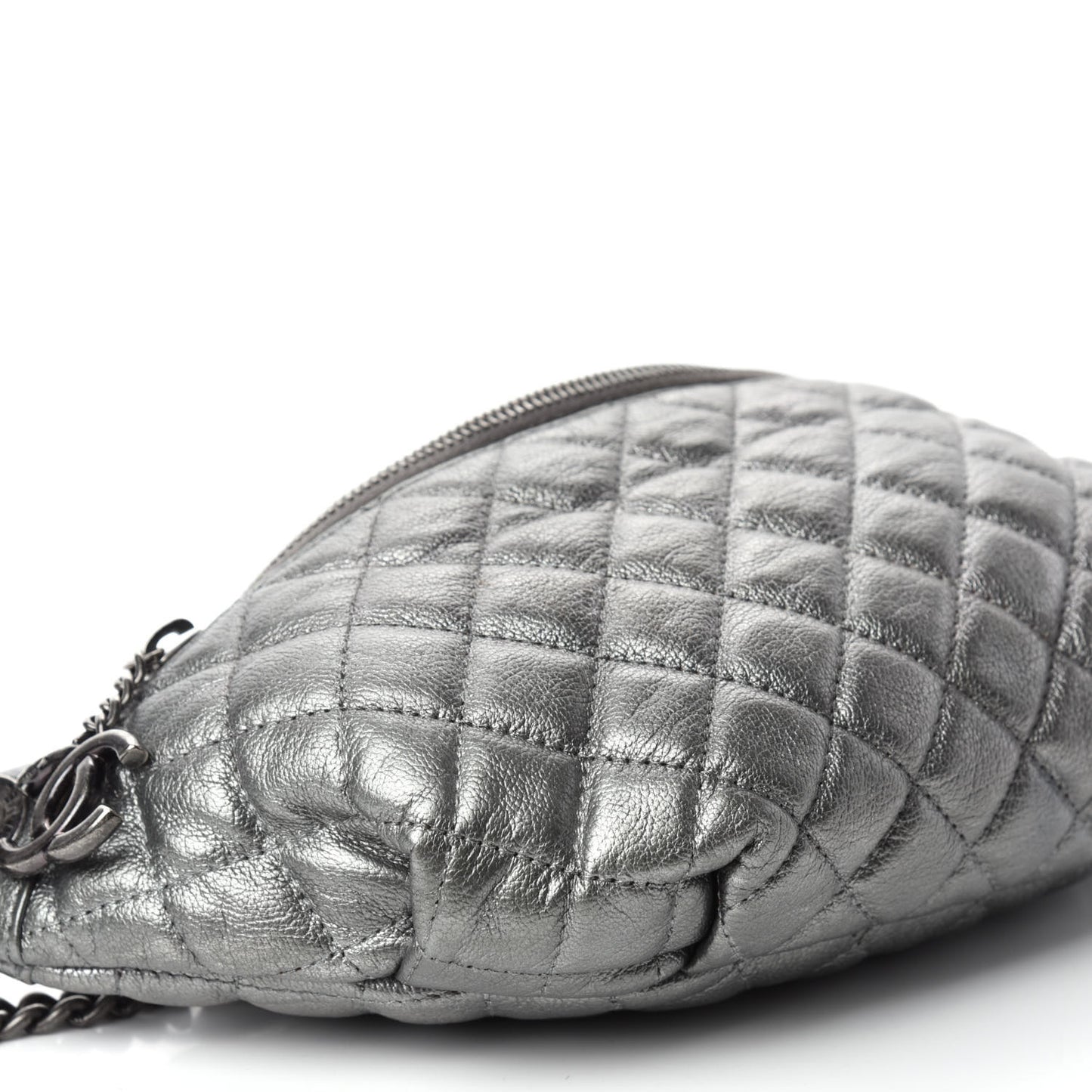 Metallic Goatskin Quilted Banane Waist Bag Fanny Pack Silver