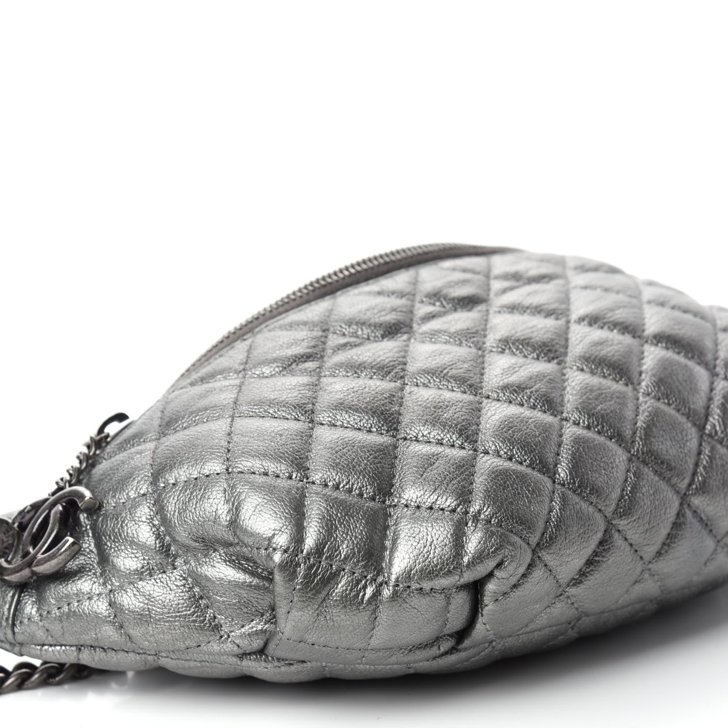 Chanel Metallic Goatskin Quilted Banane Waist Bag Fanny Pack Silver 6 of 11