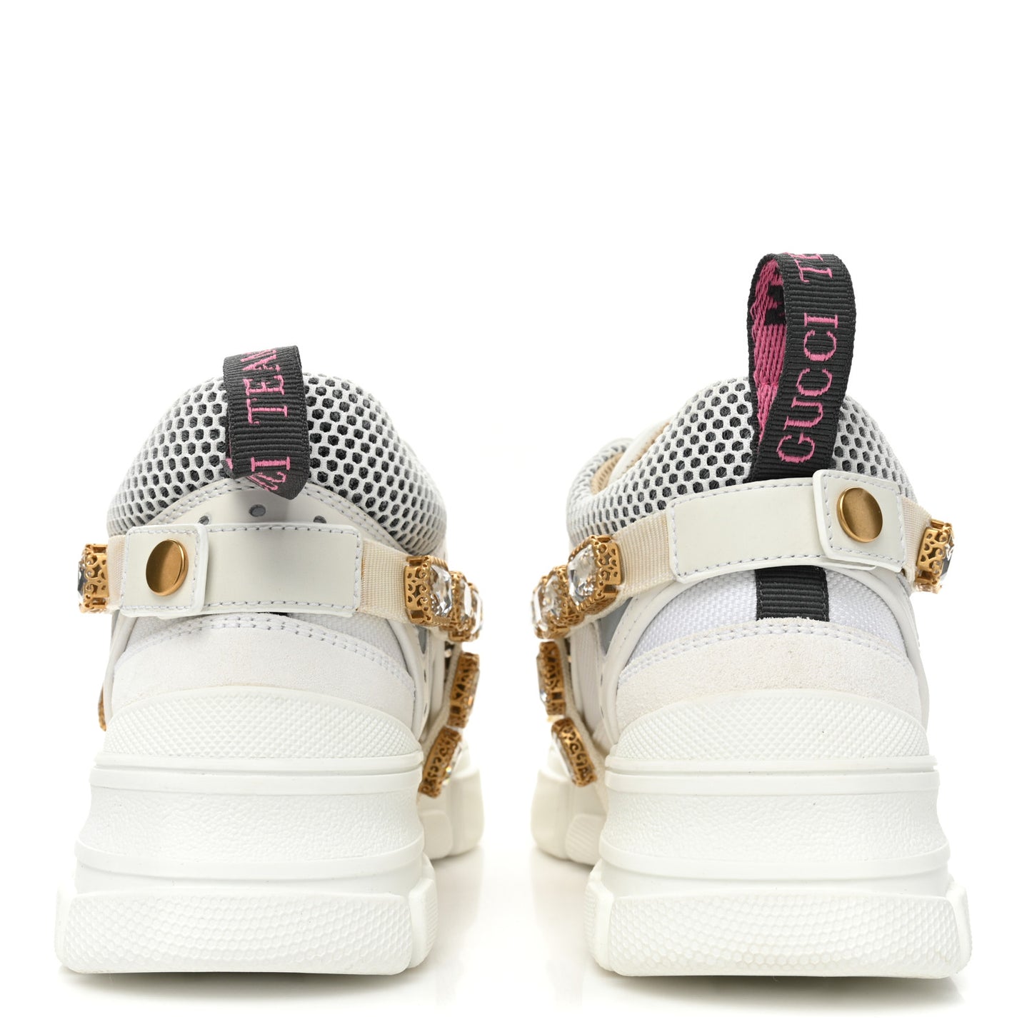 X SEGA Mesh Calfskin Suede Removable Crystals Womens Flashtrek Sneakers 35 Great White