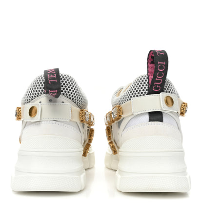 Gucci X SEGA Mesh Calfskin Suede Removable Crystals Womens Flashtrek Sneakers 35 Great White 4 of 10