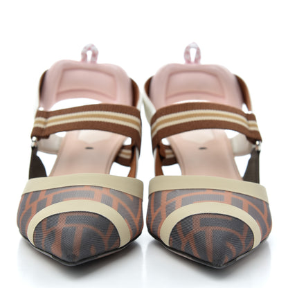 Fendi Technical Mesh FF Colibri 55mm Slingback Pumps 37 Tobacco Moro Camelia Beige Caramello 2 of 10