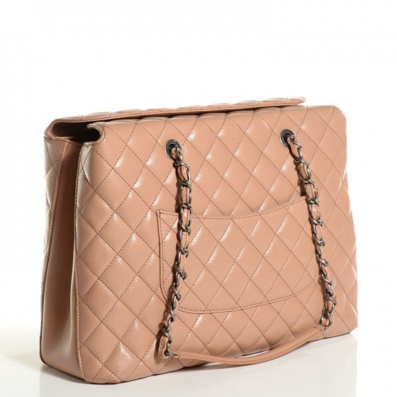 Caviar Quilted City Shopping Tote Beige