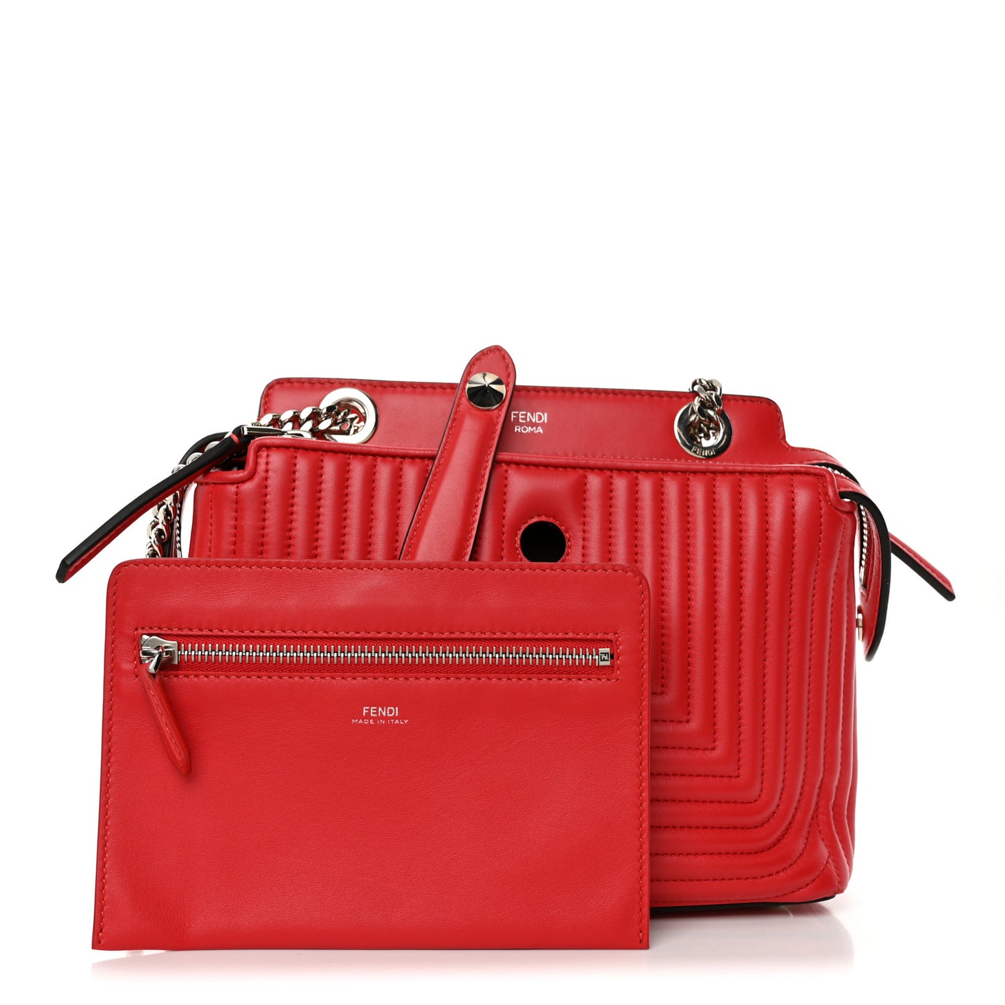Shiny Nappa Trapuntata Small DotCom Click Chain Satchel Rojo