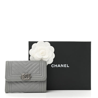 Chanel Caviar Chevron Quilted Boy Flap Card Holder Grey 9 of 9