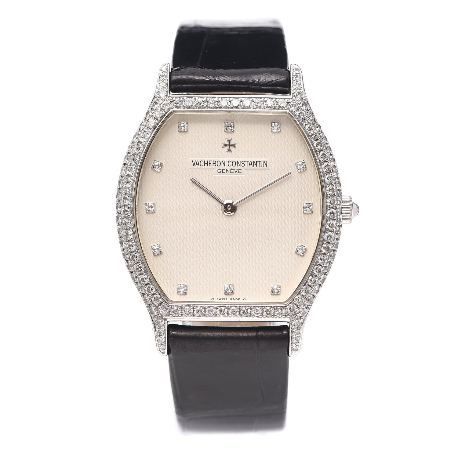 Vacheron Constantin 18K White Gold Alligator Diamond 32mm Tonneau Manual Winding Watch Beige 31150 1 of 5