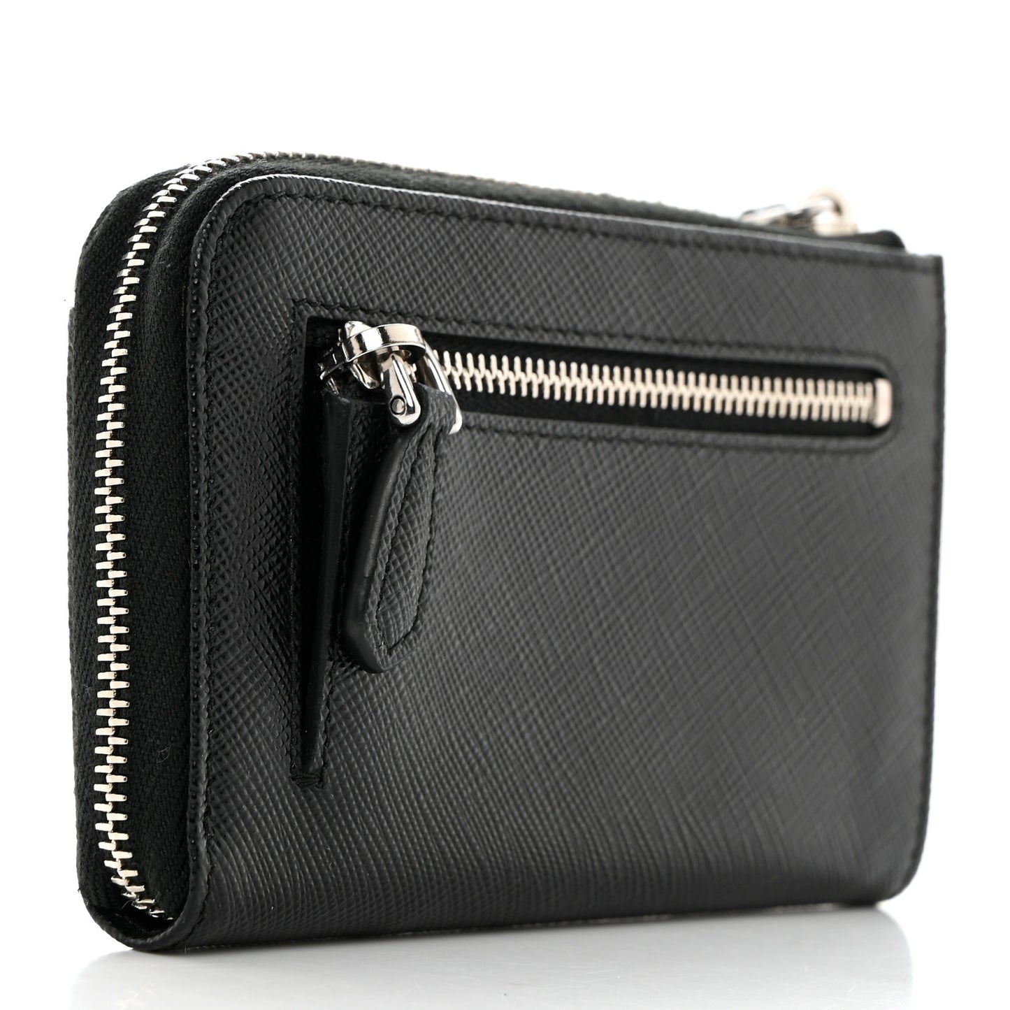 Saffiano Triangle Zip Around Keychain Black