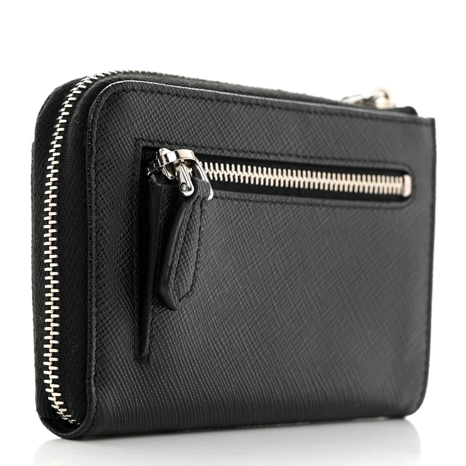 Prada Saffiano Triangle Zip Around Keychain Black 3 of 6