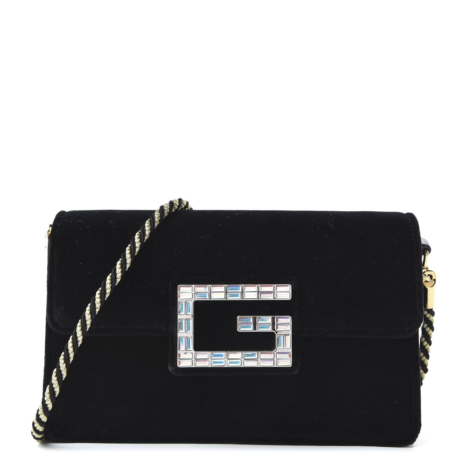 Gucci Velvet Crystal Square G Shoulder Bag Black 1 of 10