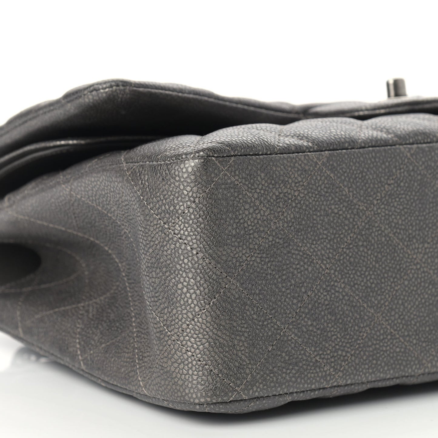 Iridescent Caviar Quilted Jumbo Double Flap Dark Silver