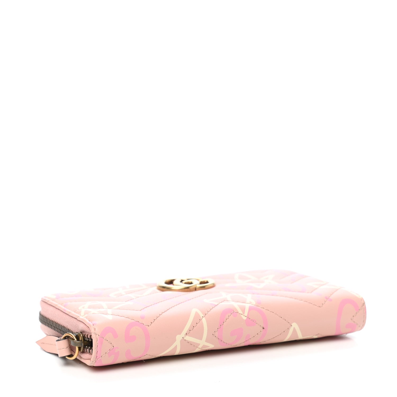Gucci Calfskin Matelasse GucciGhost GG Marmont Zip Around Wallet Perfect Pink Rosa Ivory 4 of 8