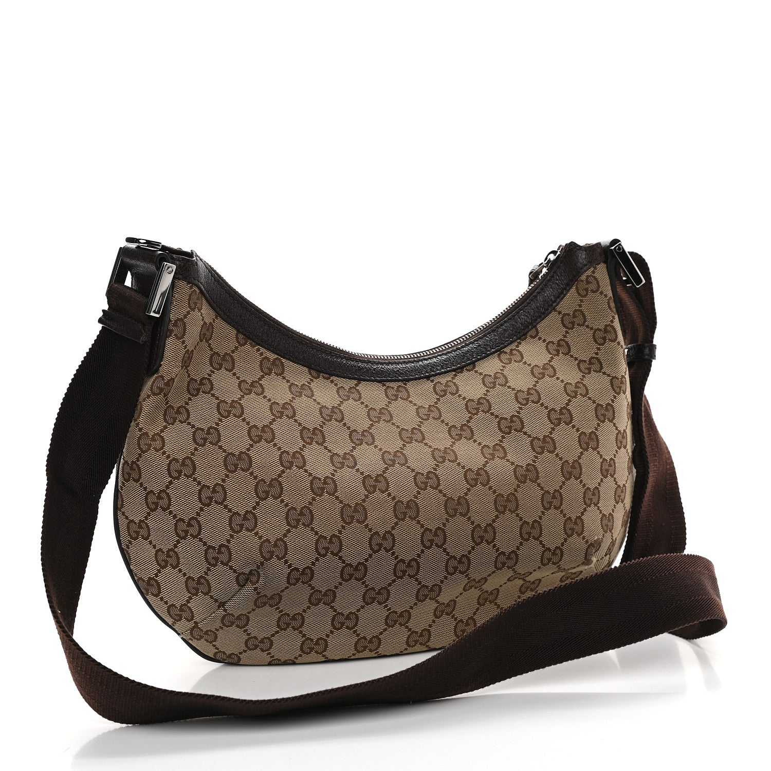 Gucci Monogram Medium Half Moon Hobo Dark Brown 4 of 13