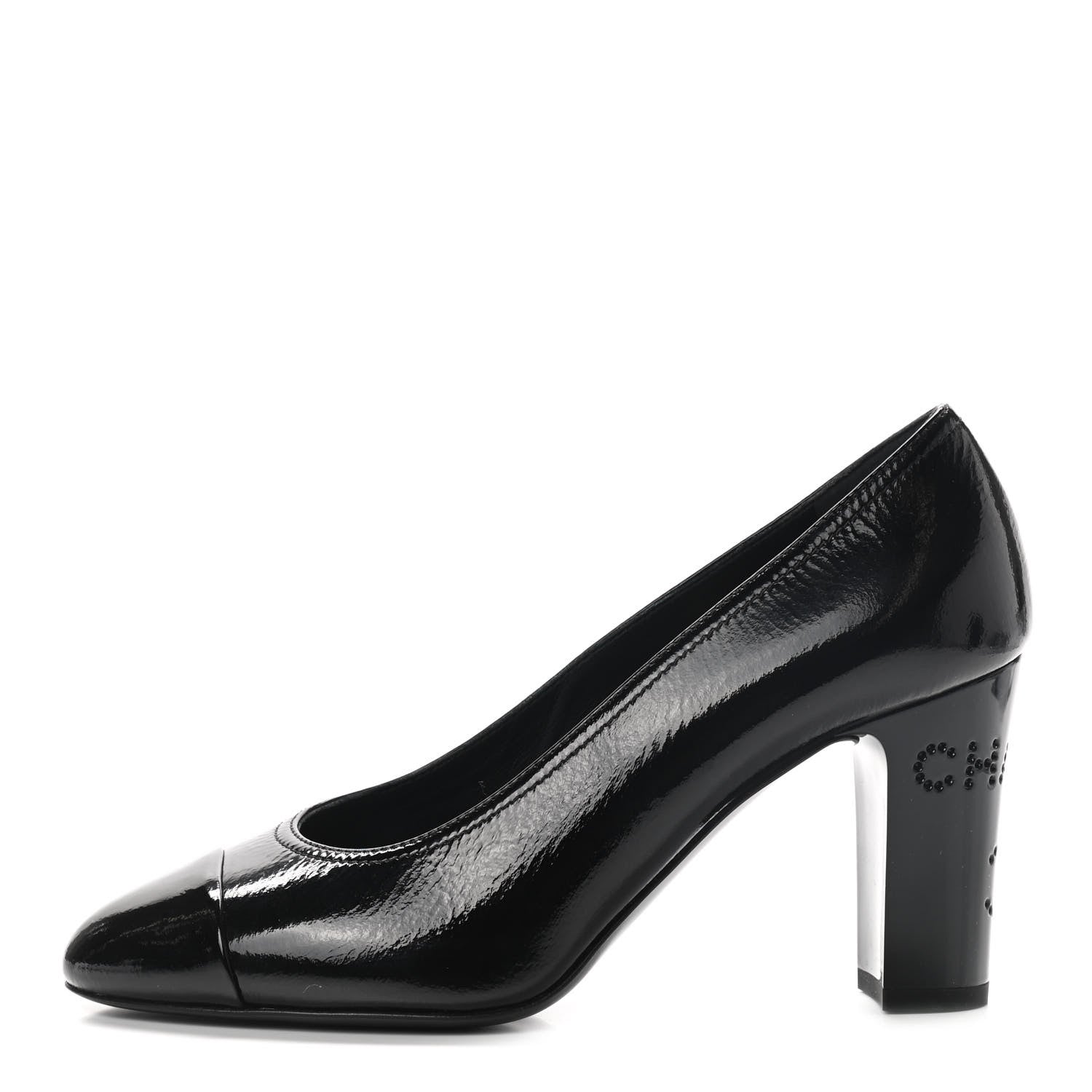 Chanel Patent Calfskin Crystal Cap Toe Logo Pumps 37 Black 1 of 14