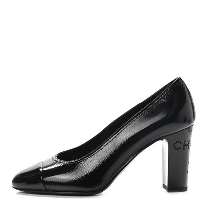 Chanel Patent Calfskin Crystal Cap Toe Logo Pumps 37 Black 1 of 14
