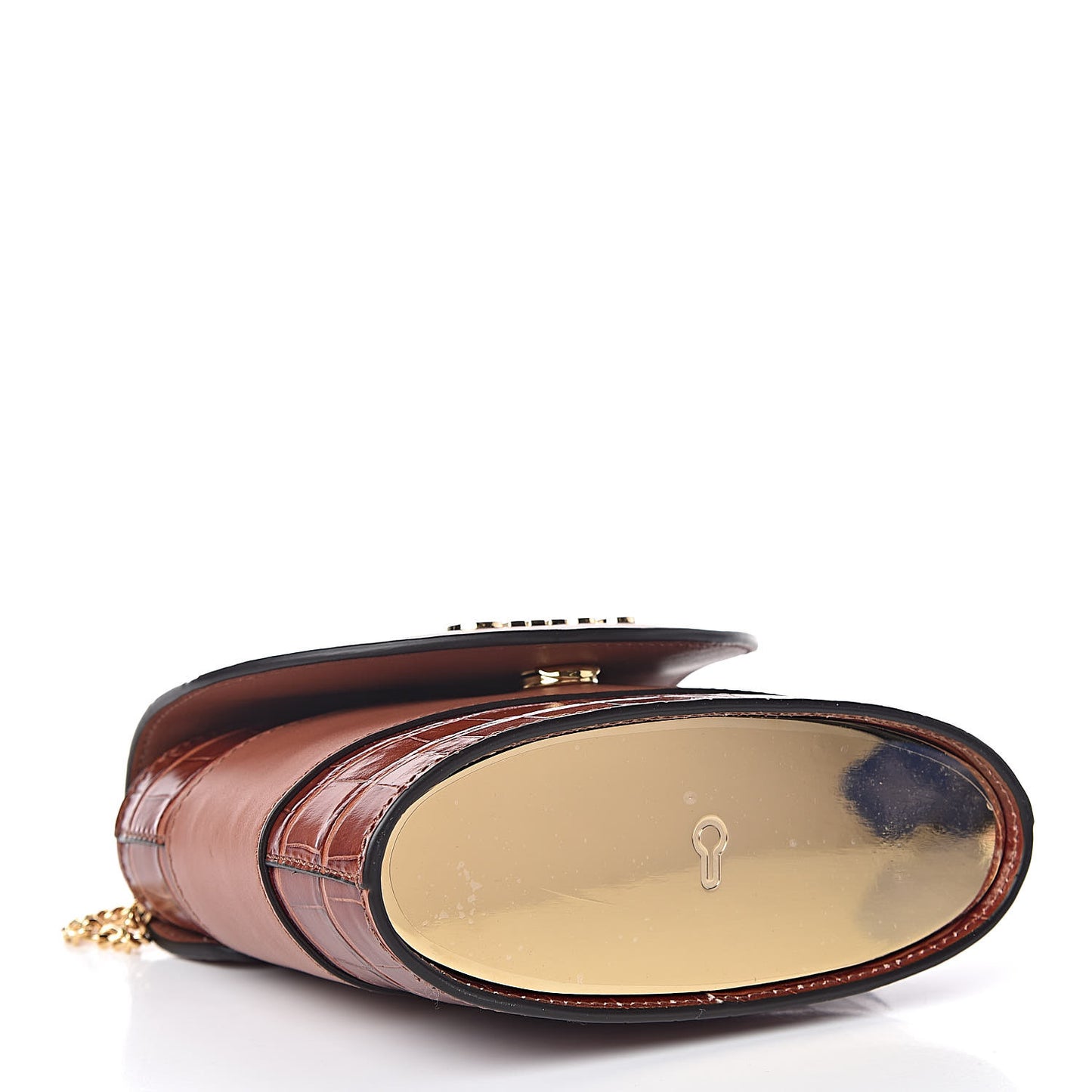 Calfskin Crocodile Embossed Small Aby Lock Chestnut Brown