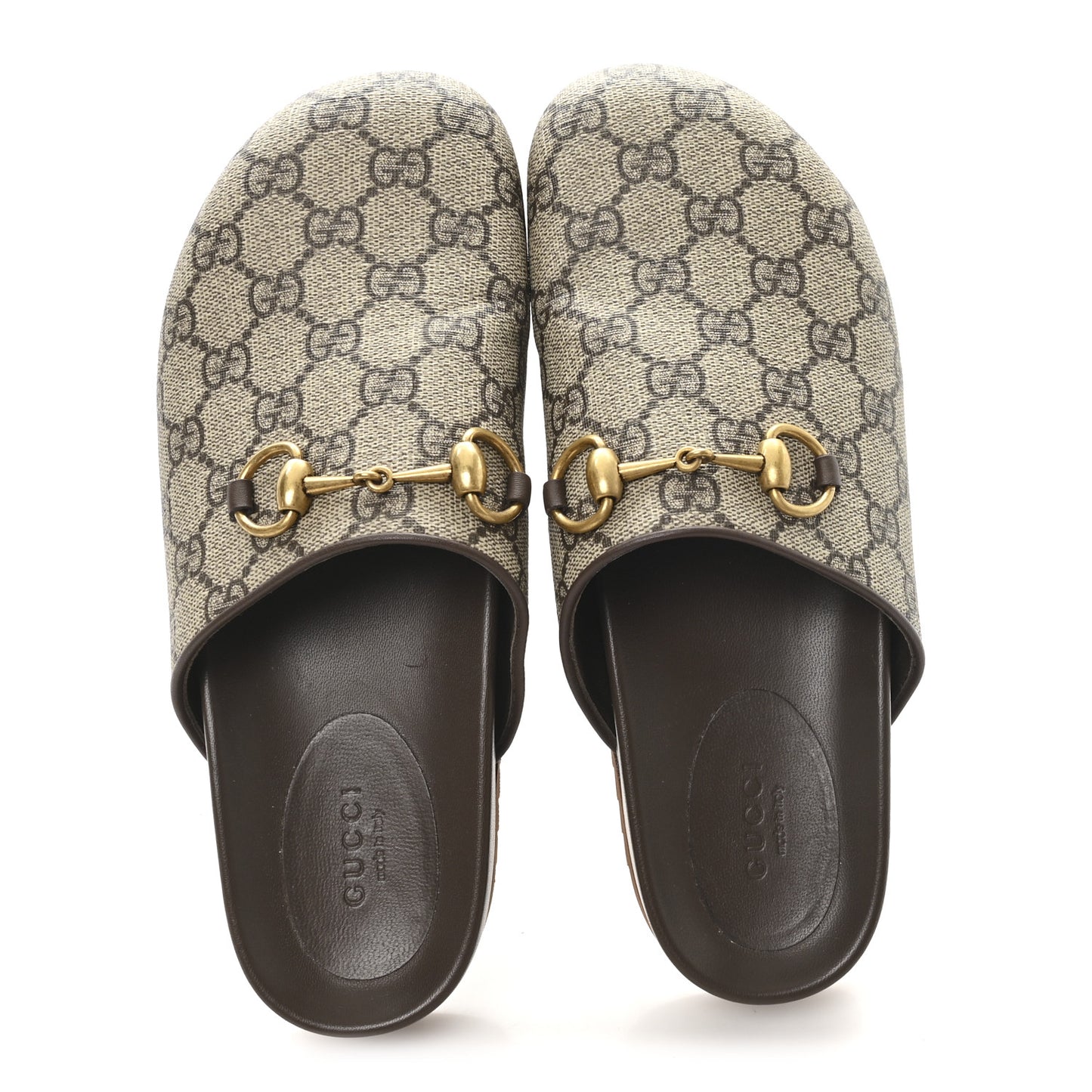 GG Supreme Monogram Miro Soft Calfskin Womens Horsebit Slippers 37.5 Beige Ebony New Acero