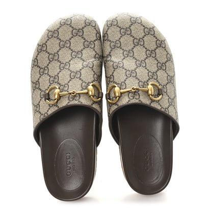 Gucci GG Supreme Monogram Miro Soft Calfskin Womens Horsebit Slippers 37.5 Beige Ebony New Acero 2 of 9