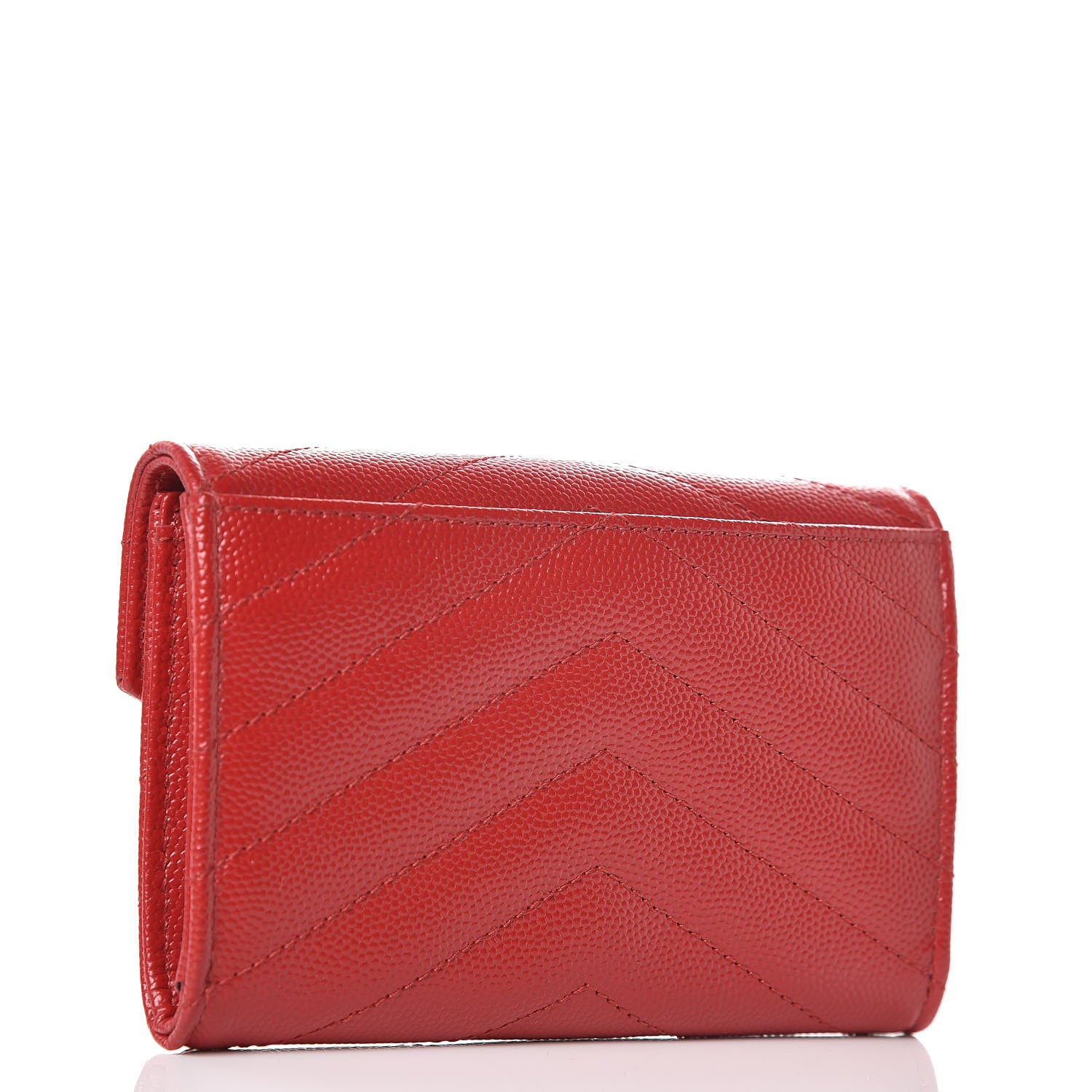 Saint Laurent Grain De Poudre Matelasse Chevron Small Monogram Envelope Wallet Rouge Eros 3 of 6