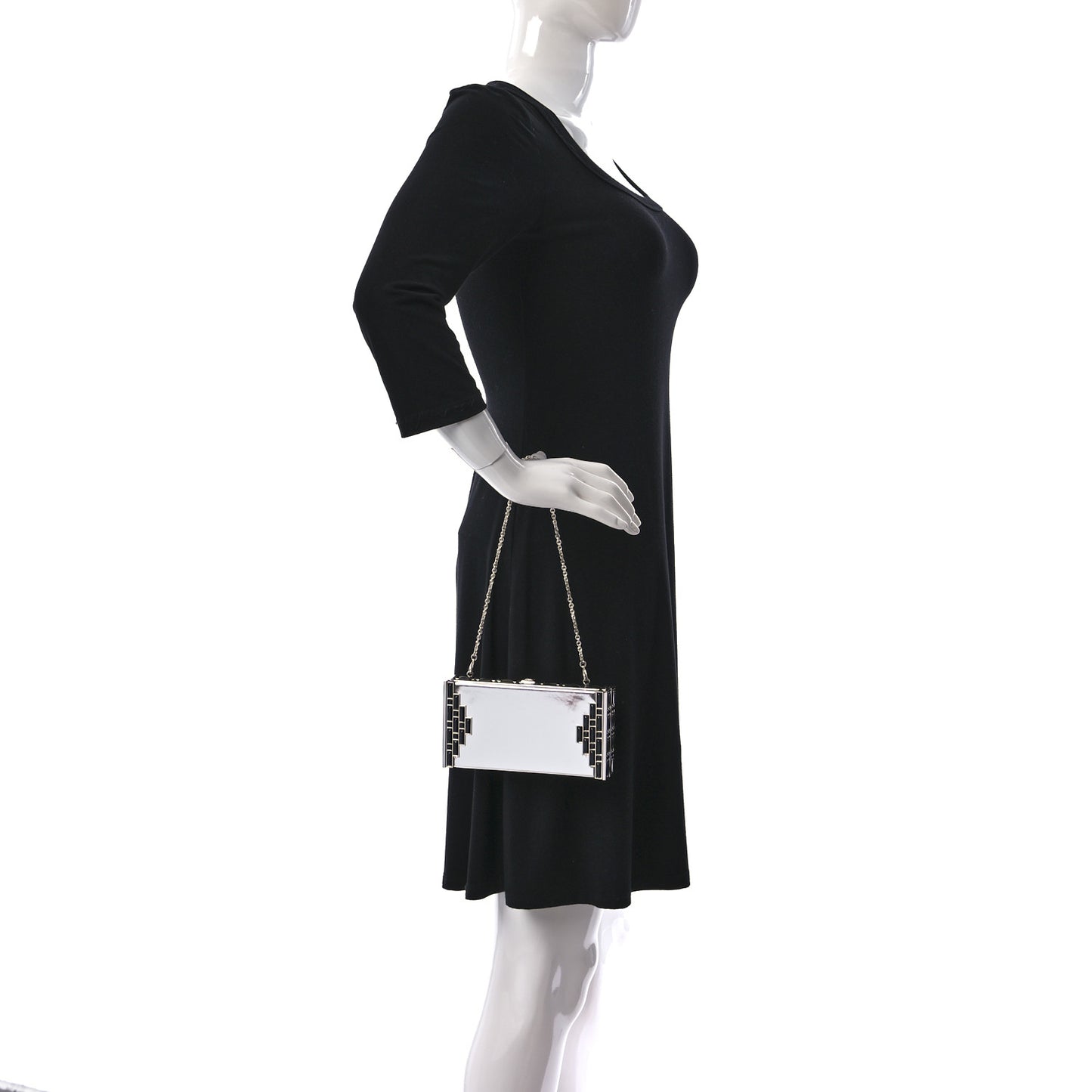 Mirrored Box Clutch Black Silver