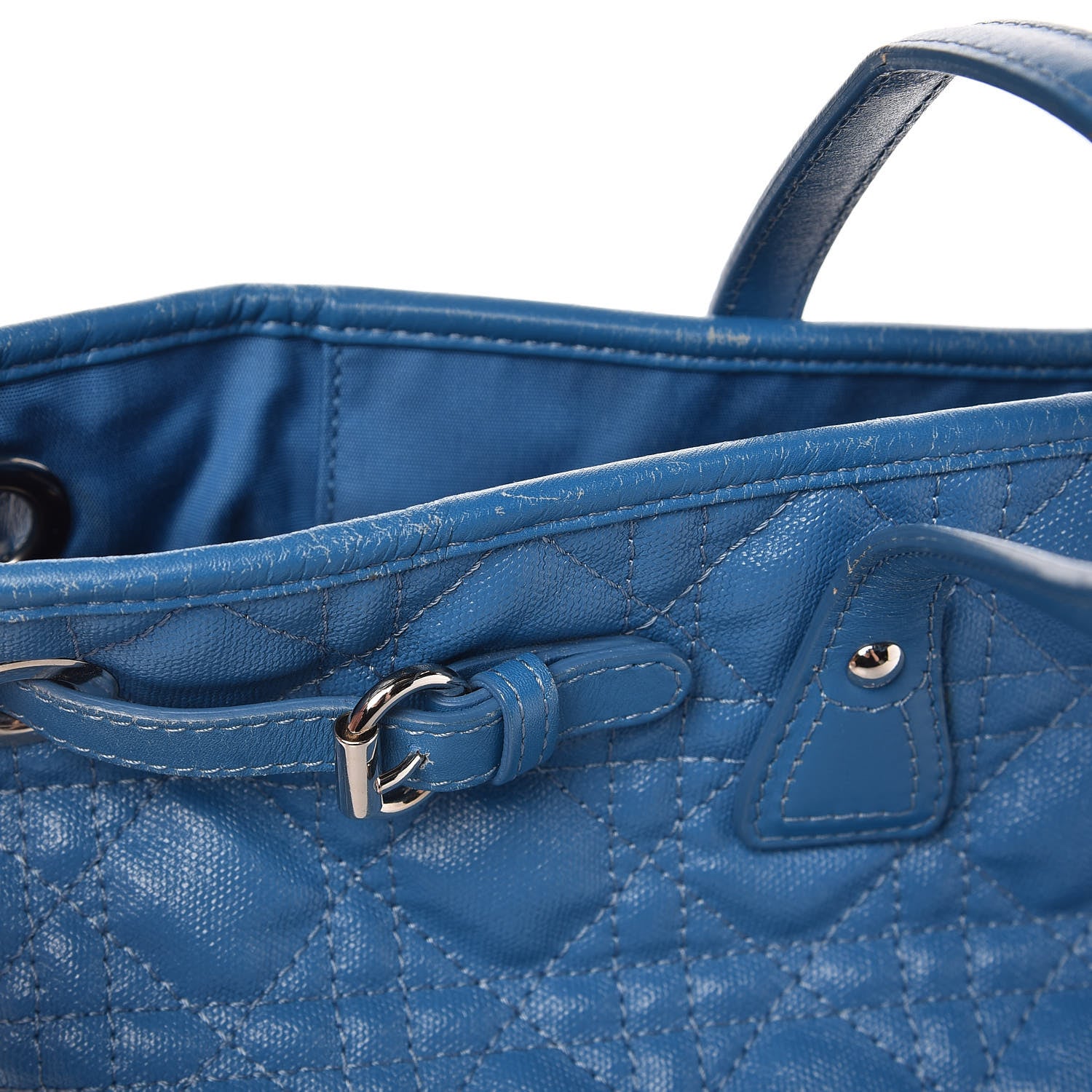 Christian Dior Coated Canvas Cannage Medium Panarea Tote Cobalt Blue 13 of 20