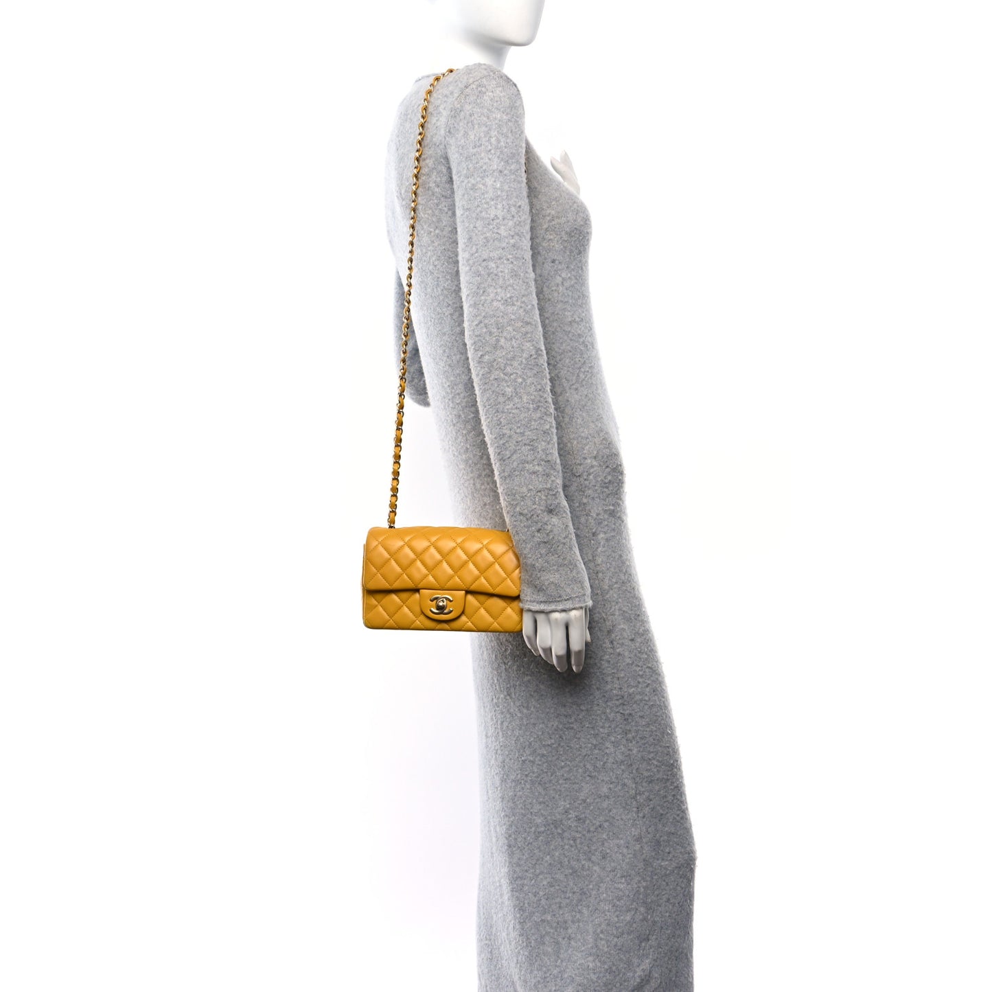 Lambskin Quilted Mini Rectangular Flap Yellow