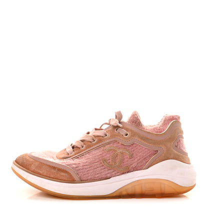 Chanel Suede Calfskin Stretch Fabric CC Sneakers 38 Pink 1 of 11
