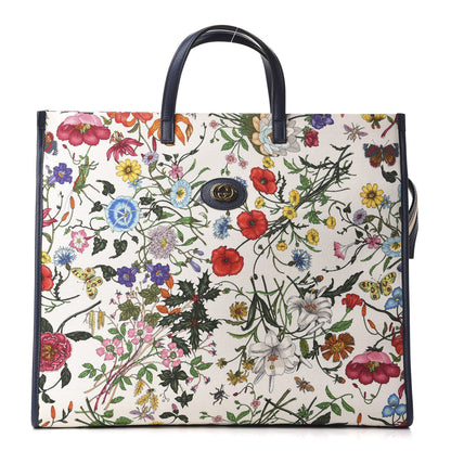 Gucci Canvas Large Flora Tote Navy Multicolor 1 of 9