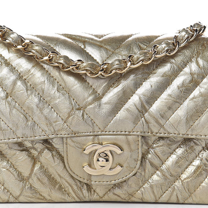 Chanel Patent Metallic Crumpled Calfskin Chevron Quilted Mini Rectangular Flap Gold 10 of 11