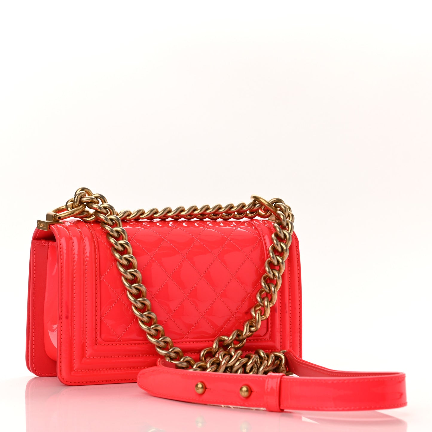 Patent Calfskin Quilted Small Boy Flap Pink