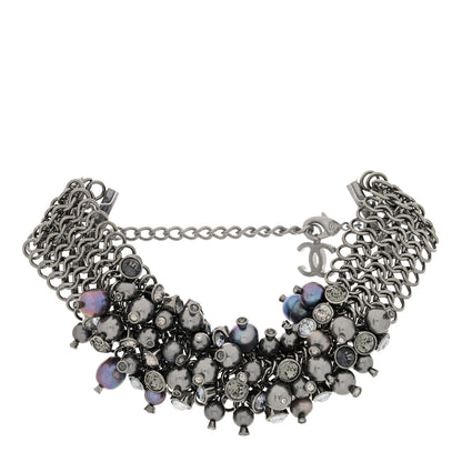 Chanel Pearl Bead Crystal CC Chain Choker Silver Multicolor 3 of 4