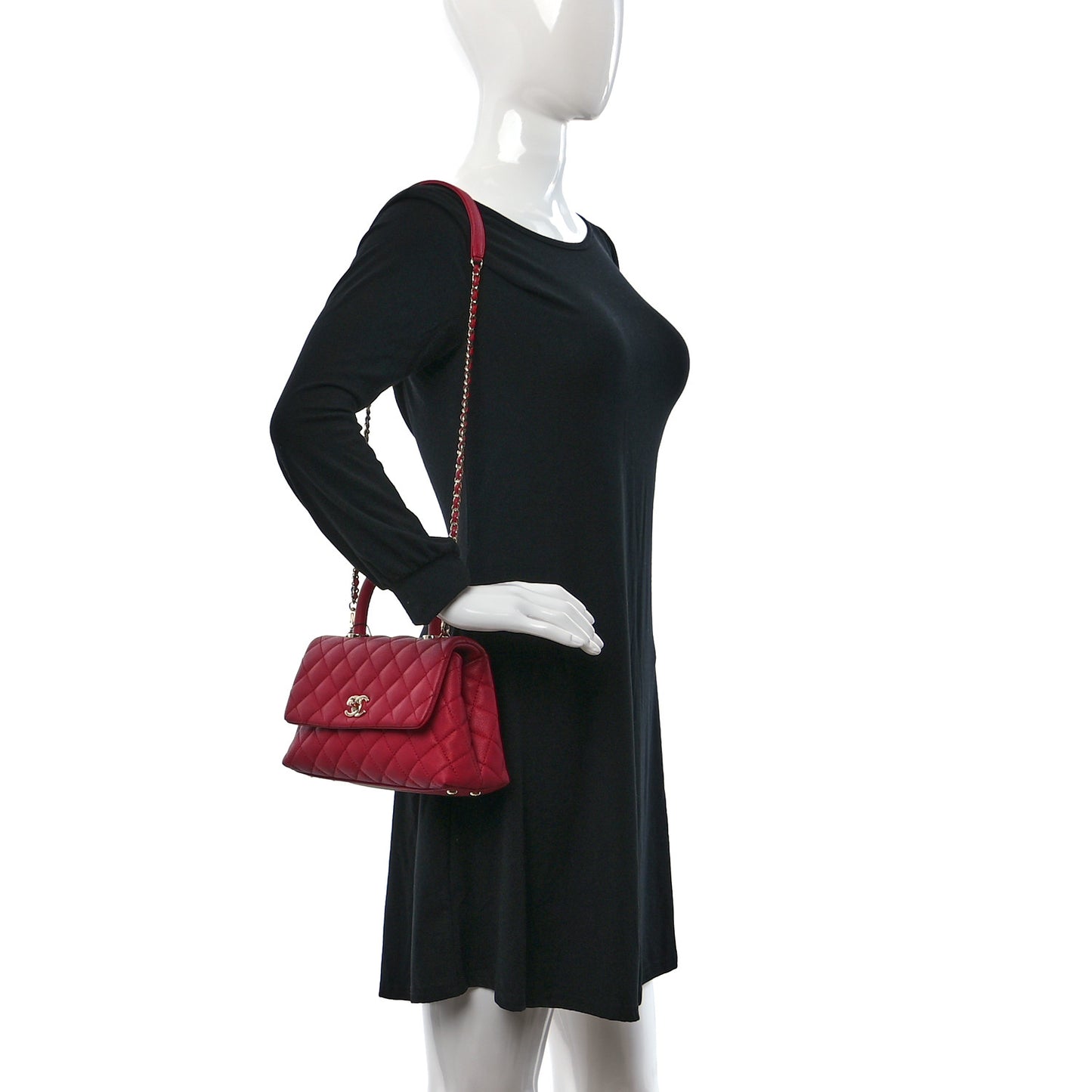 Caviar Quilted Mini Coco Handle Flap Dark Pink