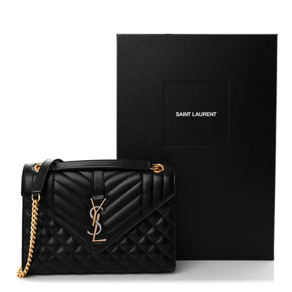 Saint Laurent Lambskin Mixed Matelasse Triquilt Medium Monogram Satchel Black 13 of 13