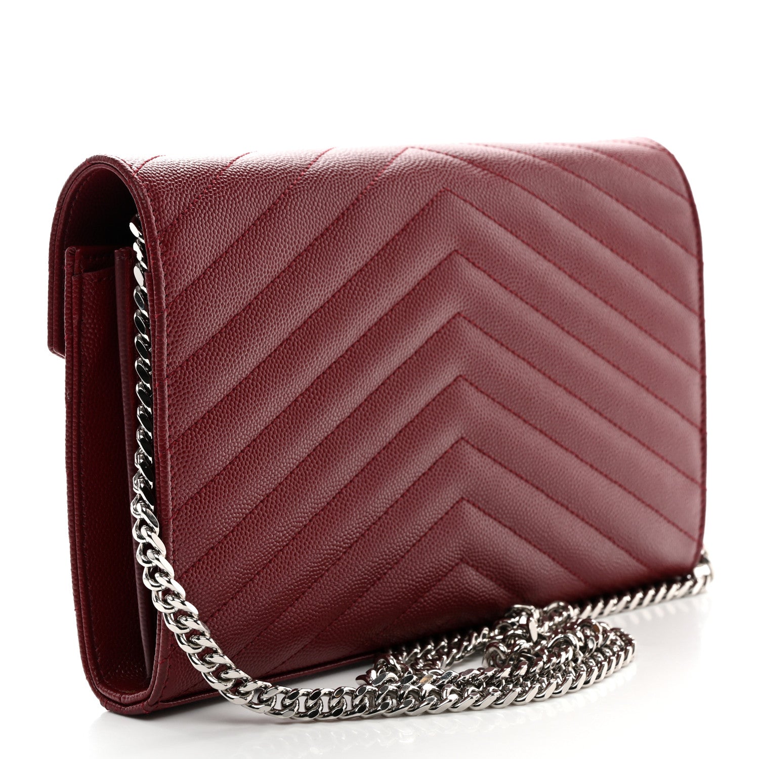 Saint Laurent Grain De Poudre Matelasse Chevron Monogram Chain Wallet Palissandre 3 of 10