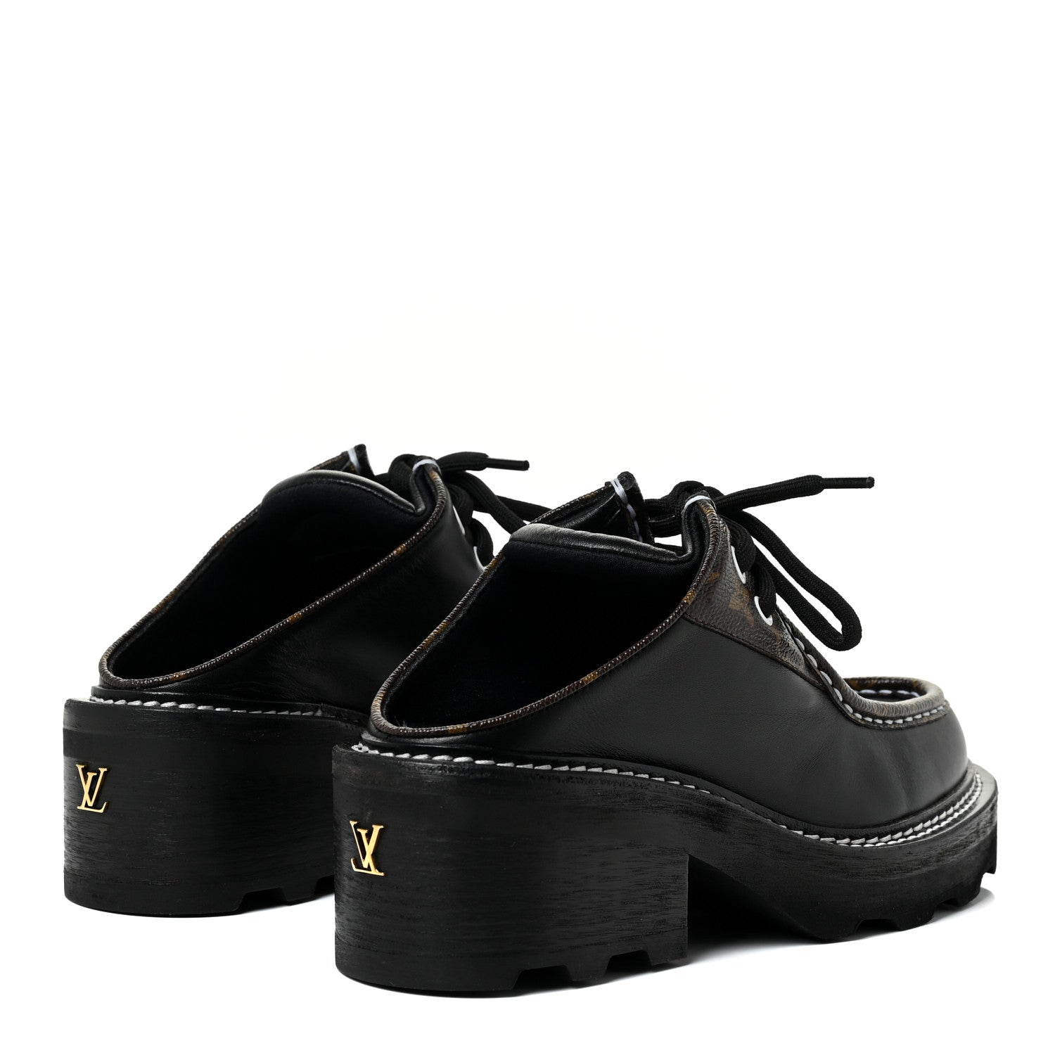Louis Vuitton Calfskin Monogram Beaubourg Open Back Platform Derby Shoes 36.5 Black 5 of 9