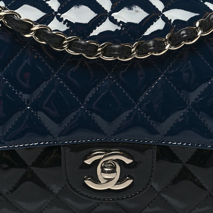 Chanel Patent Calfskin Quilted Bi-Color Medium Double Flap Navy Blue Black 8 of 11
