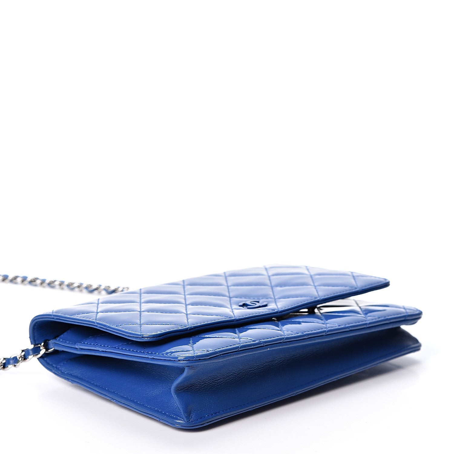 Chanel Patent Calfskin Quilted Wallet On Chain WOC Dark Blue 3 of 9