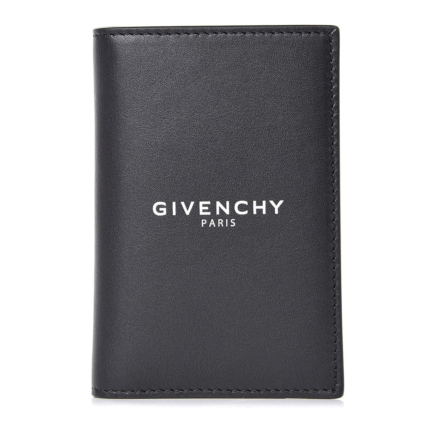 Calfskin Logo Folding Card Holder Black