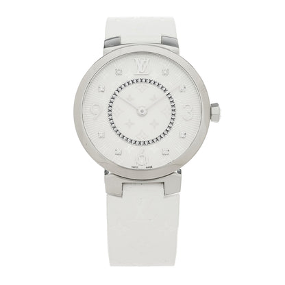 Louis Vuitton Stainless Steel Rubber Diamond 33mm Tambour Slim Quartz Watch White 1 of 5