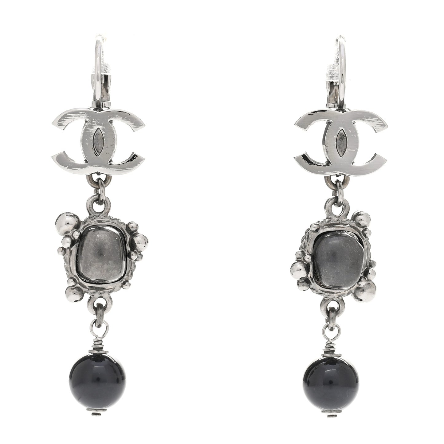Resin Crystal CC Drop Earrings Black