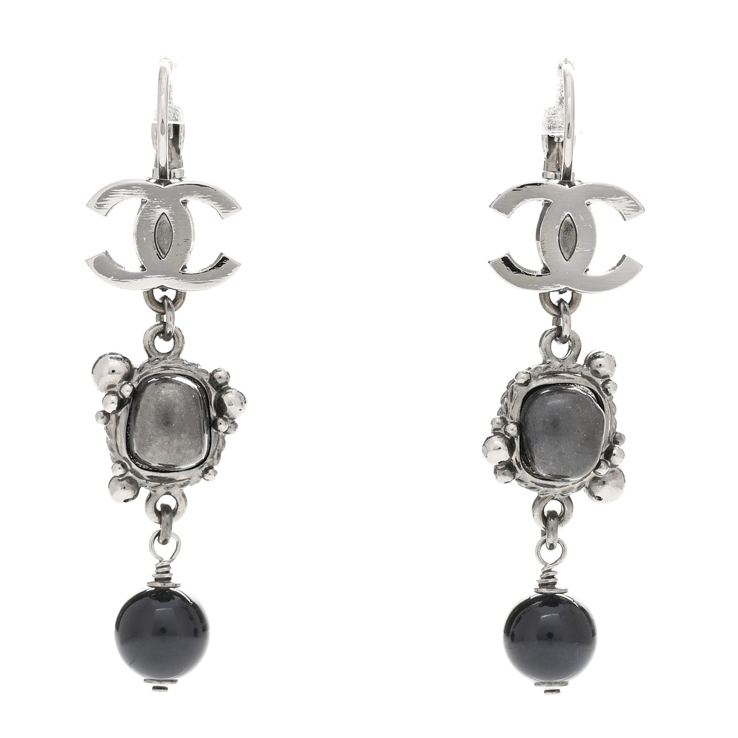 Chanel Resin Crystal CC Drop Earrings Black 1 of 4