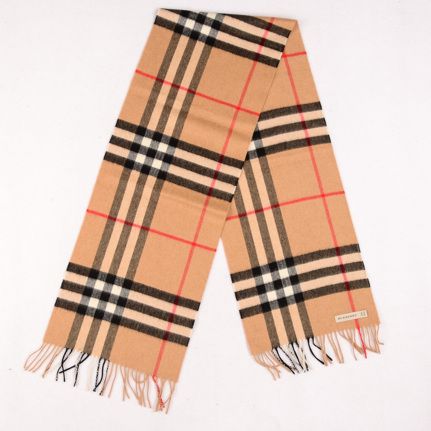 Burberry Cashmere Giant Heritage Check Fringe Scarf Camel 3 of 4