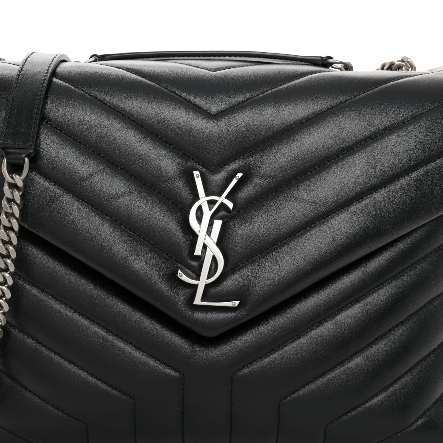 Calfskin Y Quilted Monogram Medium Loulou Chain Satchel Black
