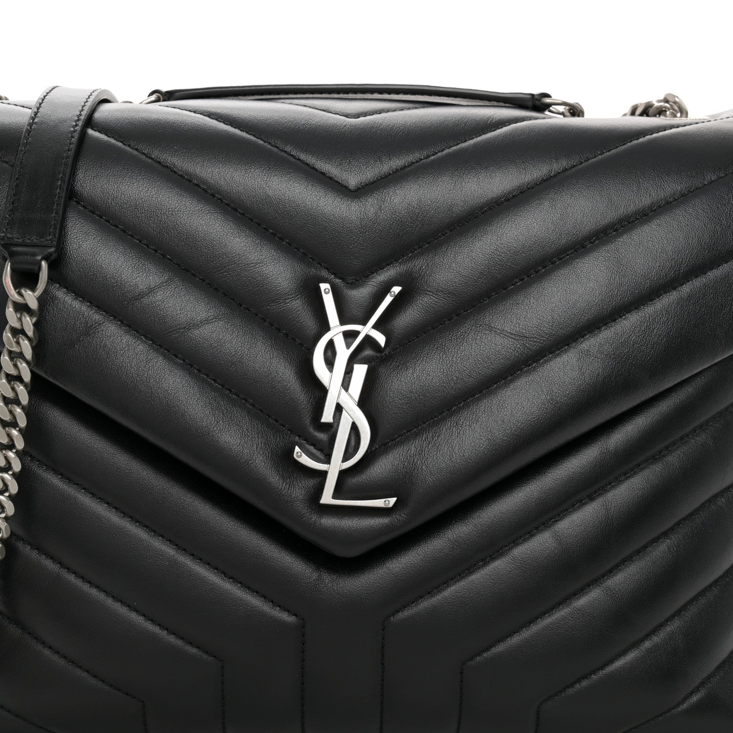 Saint Laurent Calfskin Y Quilted Monogram Medium Loulou Chain Satchel Black 7 of 9