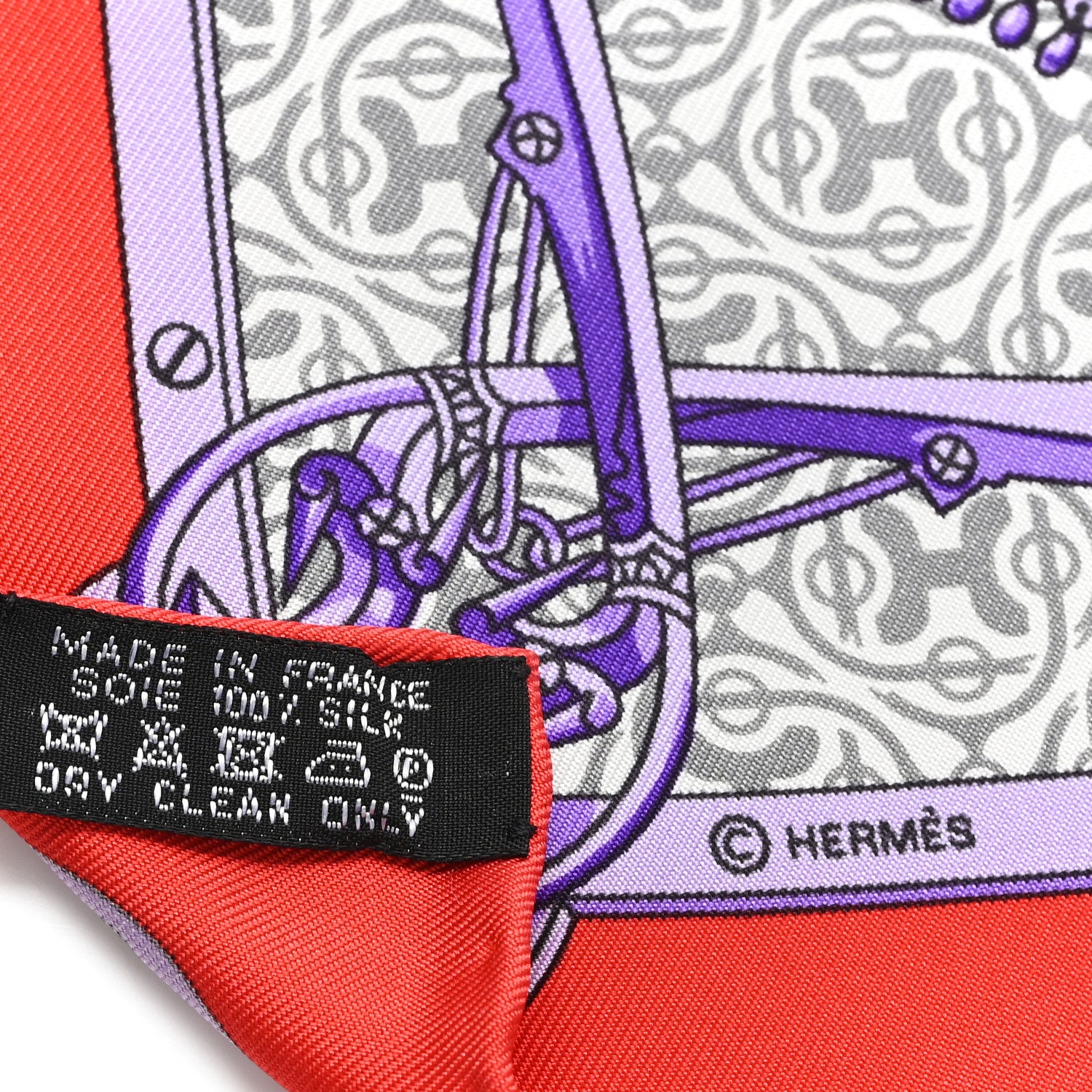 Hermes Silk Mors et Gourmettes Pocket Square 45 Rouge Violet Vert