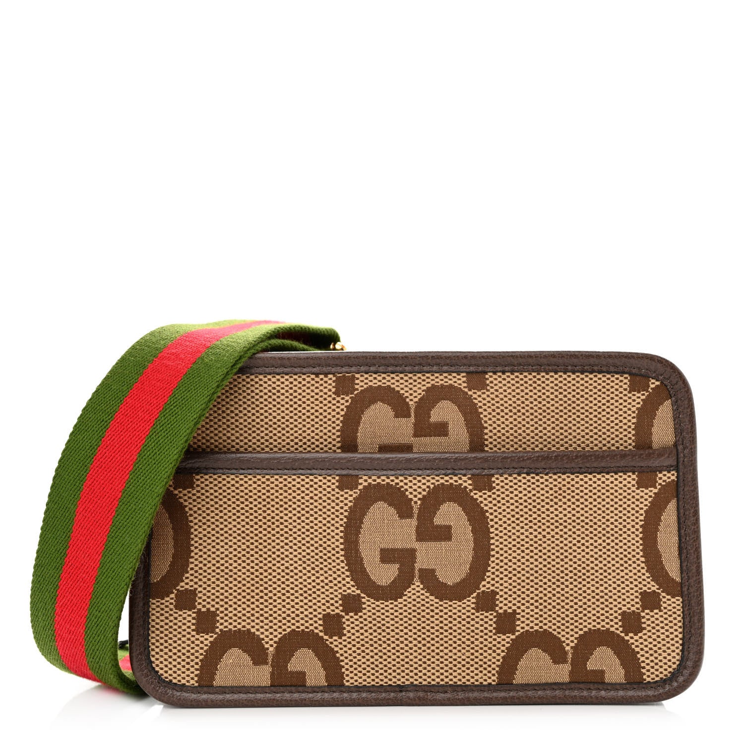 Gucci Monogram Jumbo GG Textured Dollar Calfskin Web Mini Crossbody Bag Camel Ebony New Acero 1 of 10