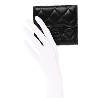 Chanel Lambskin Quilted Tri-Fold Flap Wallet Black 2 of 13